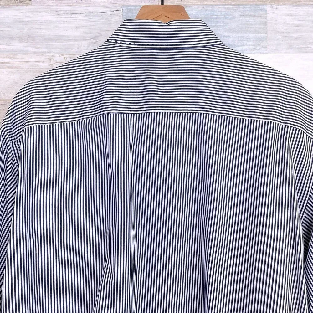 Bugatchi Uomo Floral Embroidered Shirt Blue White Striped Casual Cotton Mens XL